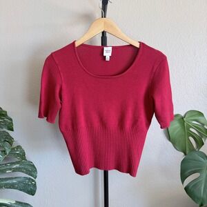 Emanuel Emanuel Ungaro Liberte Red Short Sleeve Scoop Neck Knit Top Small